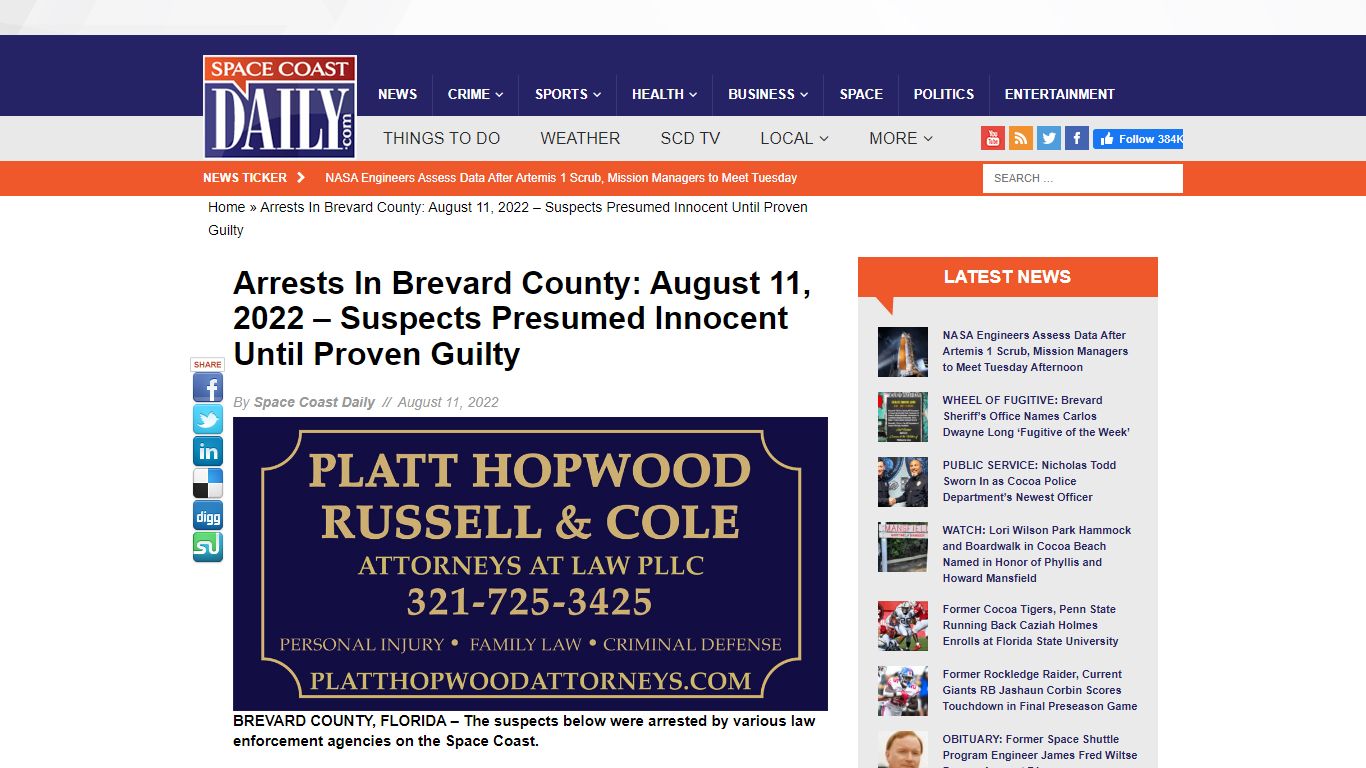 Arrests In Brevard County: August 11, 2022 – Suspects Presumed Innocent ...